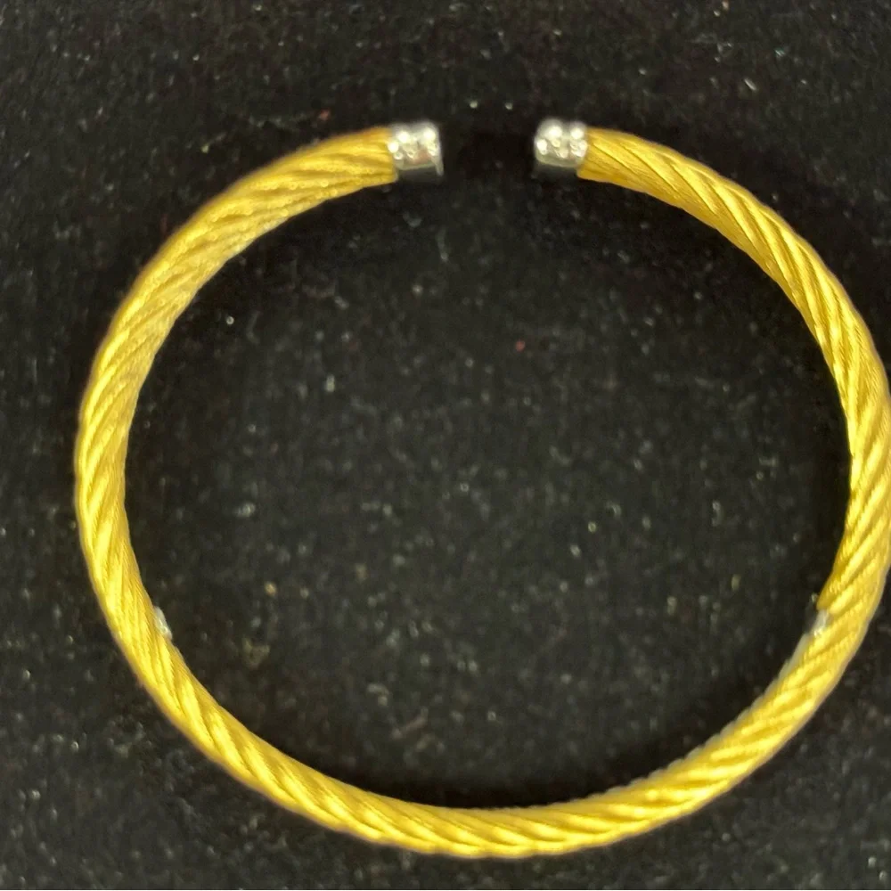 Phillip Charriol 18k Yellow Gold and Diamond Steel Cable Bracelet .19cm - Picture 10 of 11